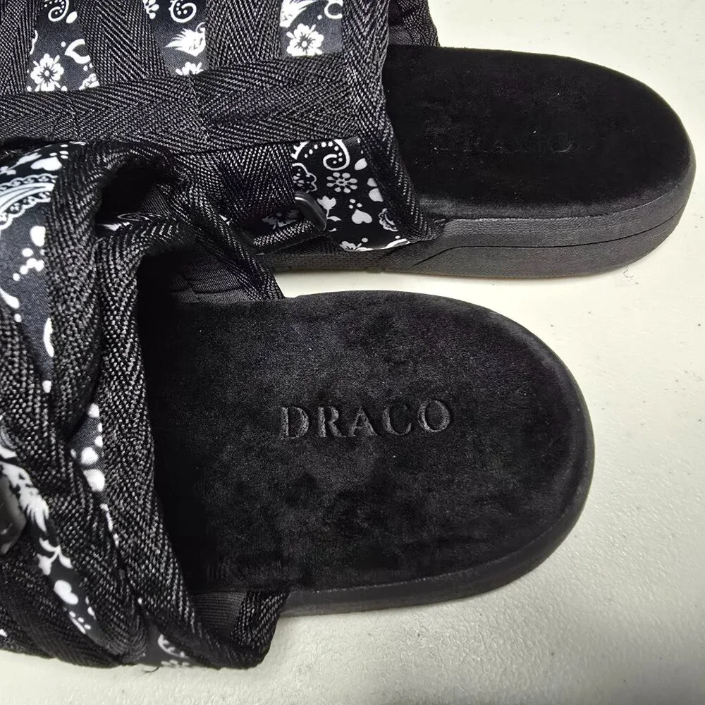 DRACO Slides Mens Shoes Size 12, 12.5, 13, 13.5 Black Sandals Bandana + Bag NEW
